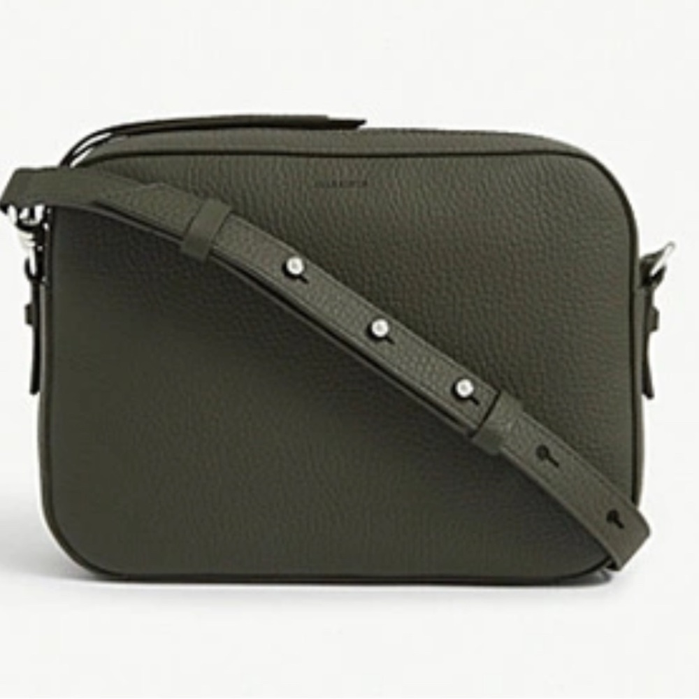 Allsaints Captain Square Leather Crossbody Bag In Storm Grey